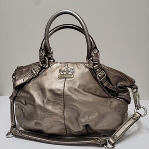 Coach Madison Sophia Metallic Pewter Leather Satchel Shoulder Bag 18609 Silver